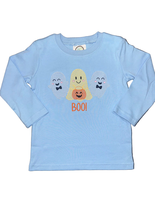 Blue “BOO!” Ghost Trio Halloween Shirt