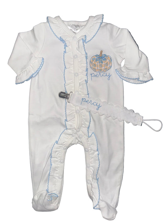 Personalized Baby Pumpkin Ruffle Sleeper – Fall Baby Boy or Girl Coming Home Outfit