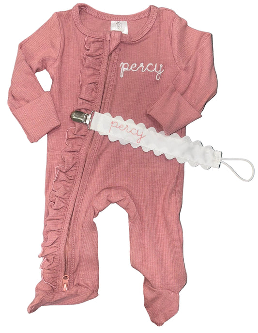 Personalized Baby Girl Ruffle Zipper Romper – Newborn Coming Home Outfit