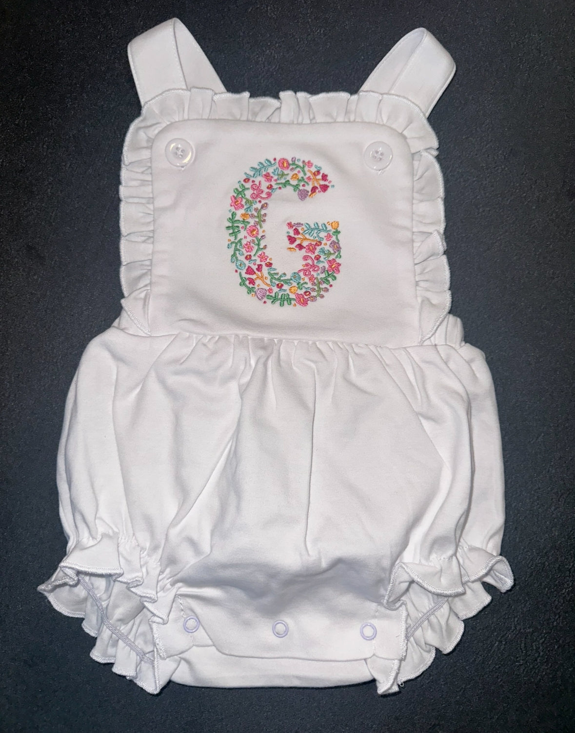 Floral Monogram Ruffle Strap Bubble