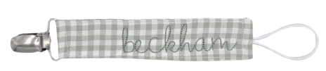 Name in Grady Font on Green Gingham Paci Clip