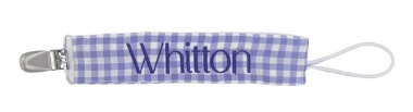 Name in Brooke Font on Blue Gingham Paci Clip