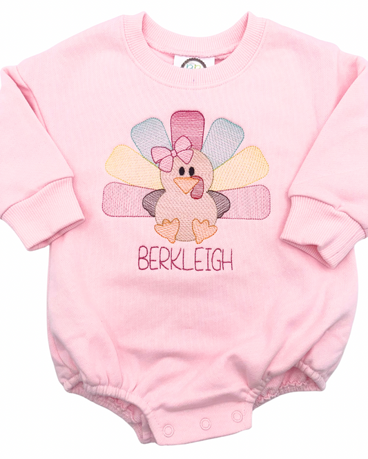 Girls’ Personalized Pink Turkey Bubble Romper