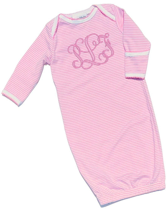 Personalized Pink Stripe Newborn Gown, Baby Boy Girl | Hospital Outfit, Newborn Outfit, Embroidery, Coming Home Outfit, Cowboy Boots