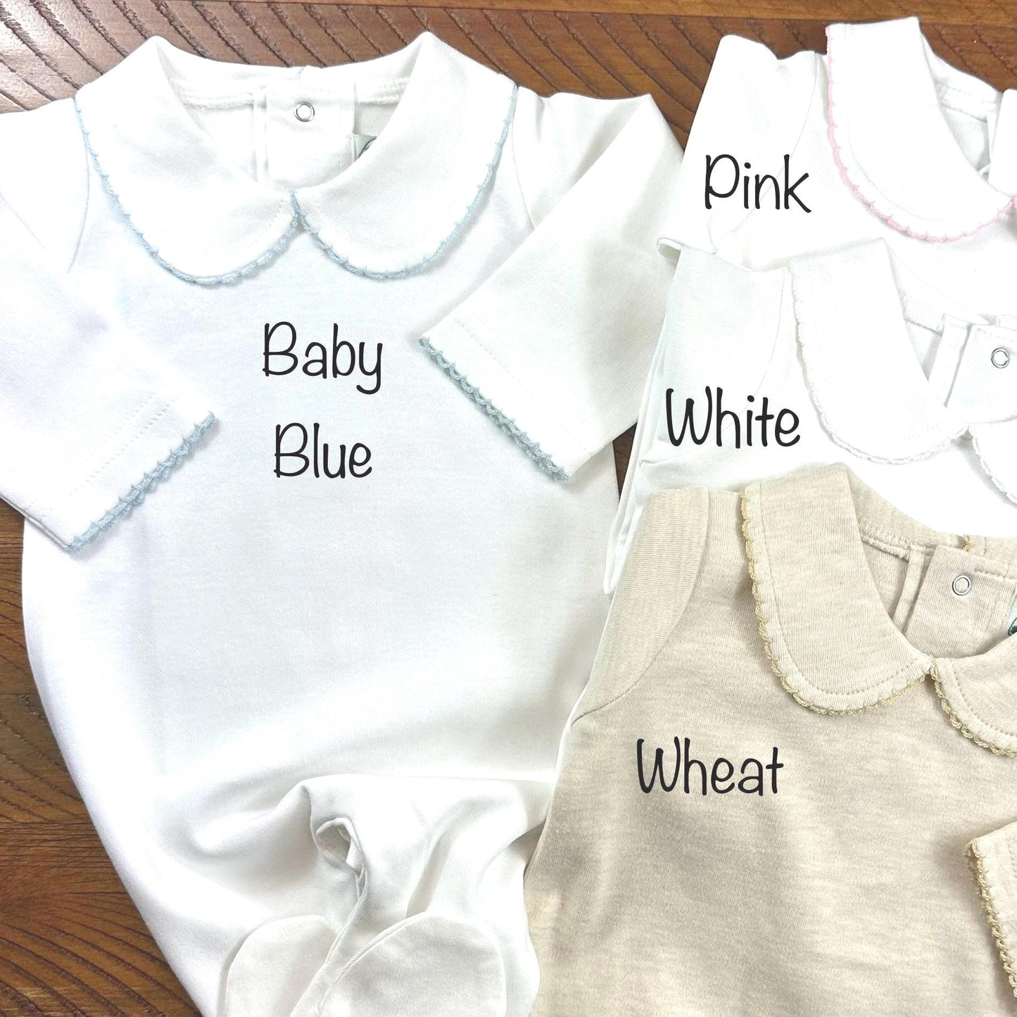 Personalized Footie w/ Collar, Baby Girl | Hospital Outfit, Newborn Outfit, Customize, Embroidery, Coming Home Outfit, Monogram, Picot Trim