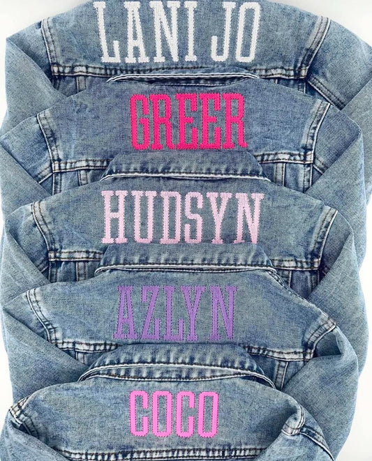 Personalized Girls Blue Jean Jacket, Baby Toddler | Winter Clothes, Customize, Embroidery, Rainbow, Pink, Purple, White,  Embroidered Name