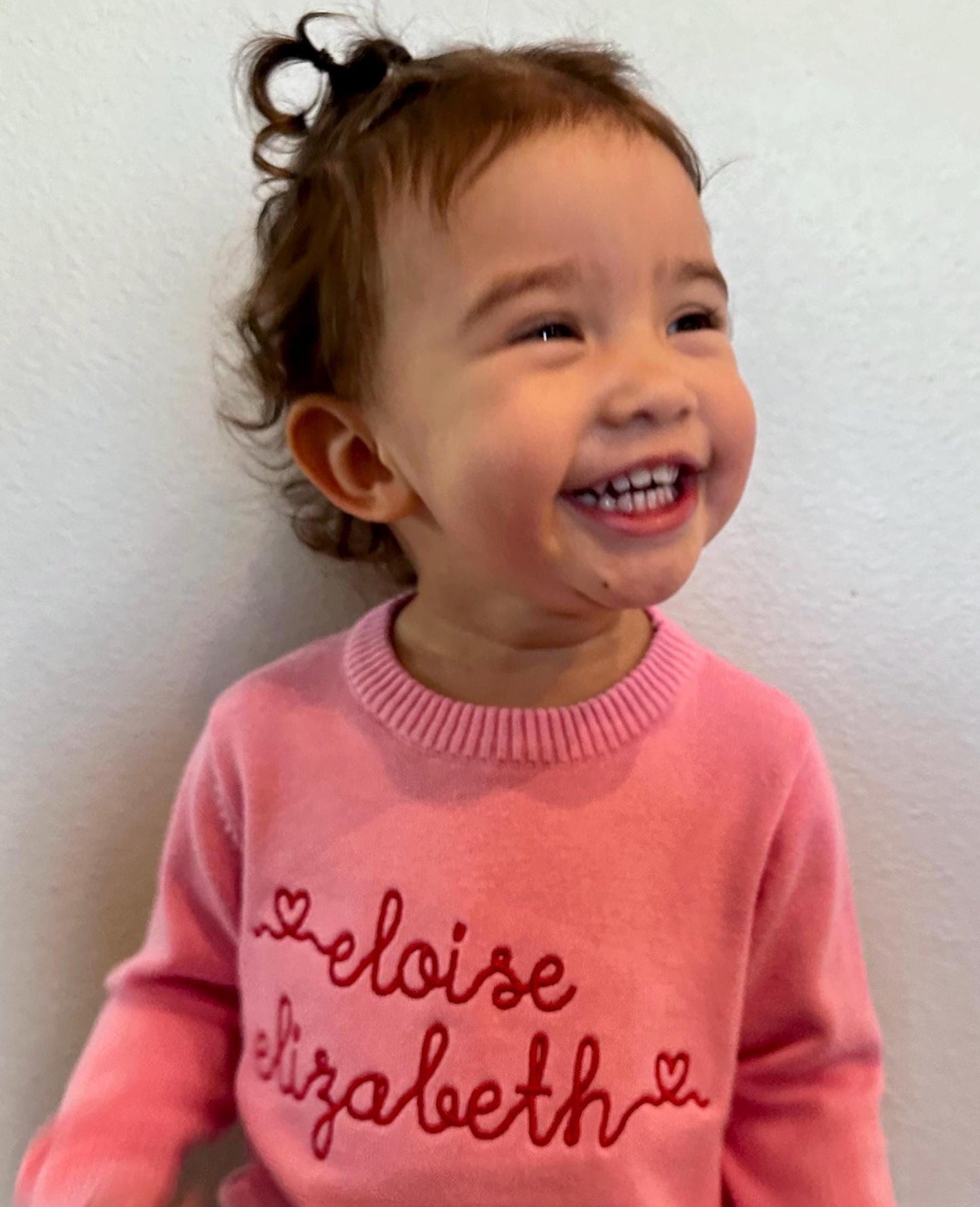 Heart Name Sweater | Toddler Girl, Hearts, Embroidered Name, Pink Sweater, Valentine's Outfit, Embroidery, Customize, Personalize, Red