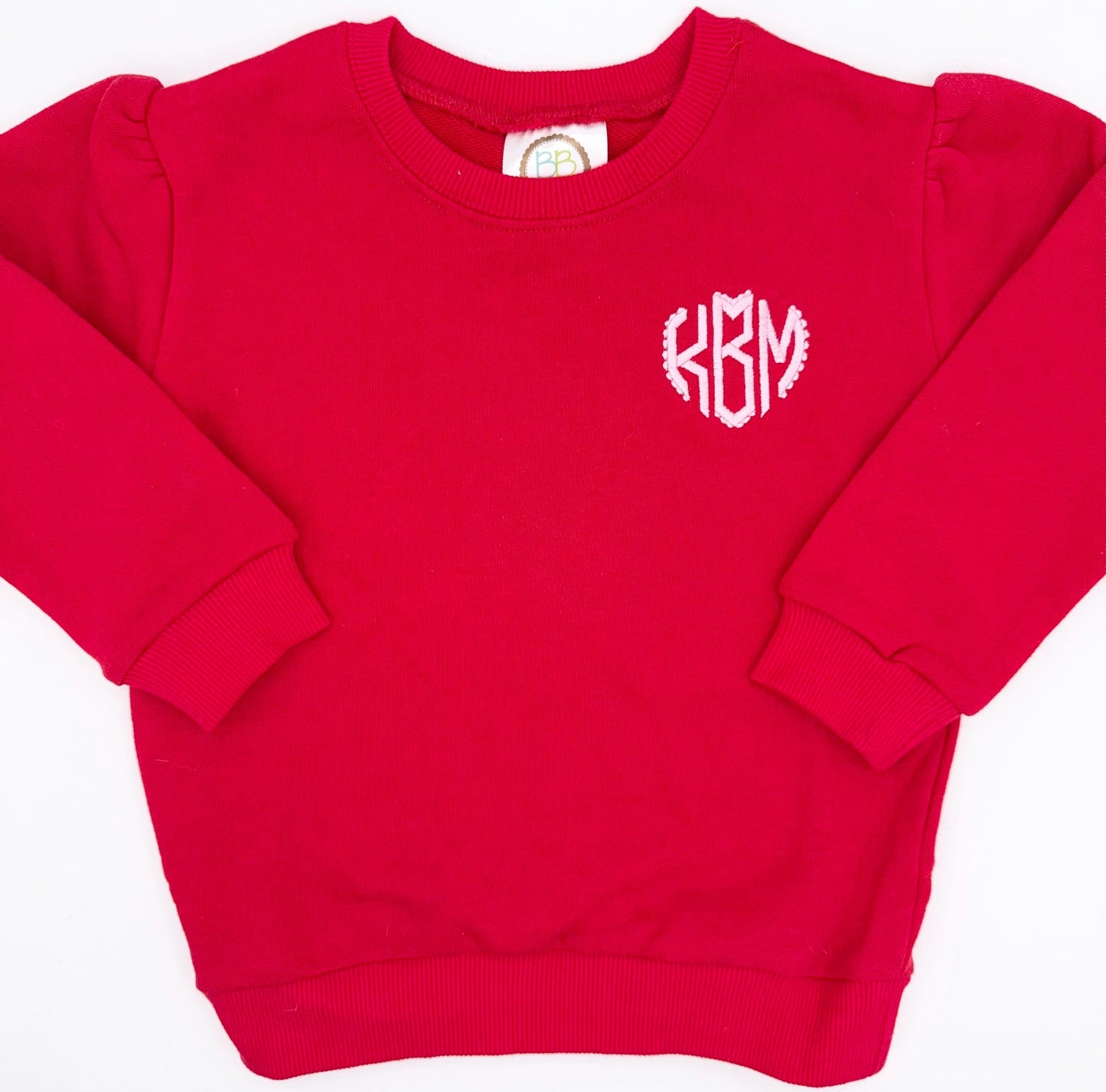 Personalized Red Valentine’s Sweatshirt with Scallop Heart Monogram, Sweatshirt, Customize, Embroidery, Bubble, Sweatshirt Bubble, Red, Pink