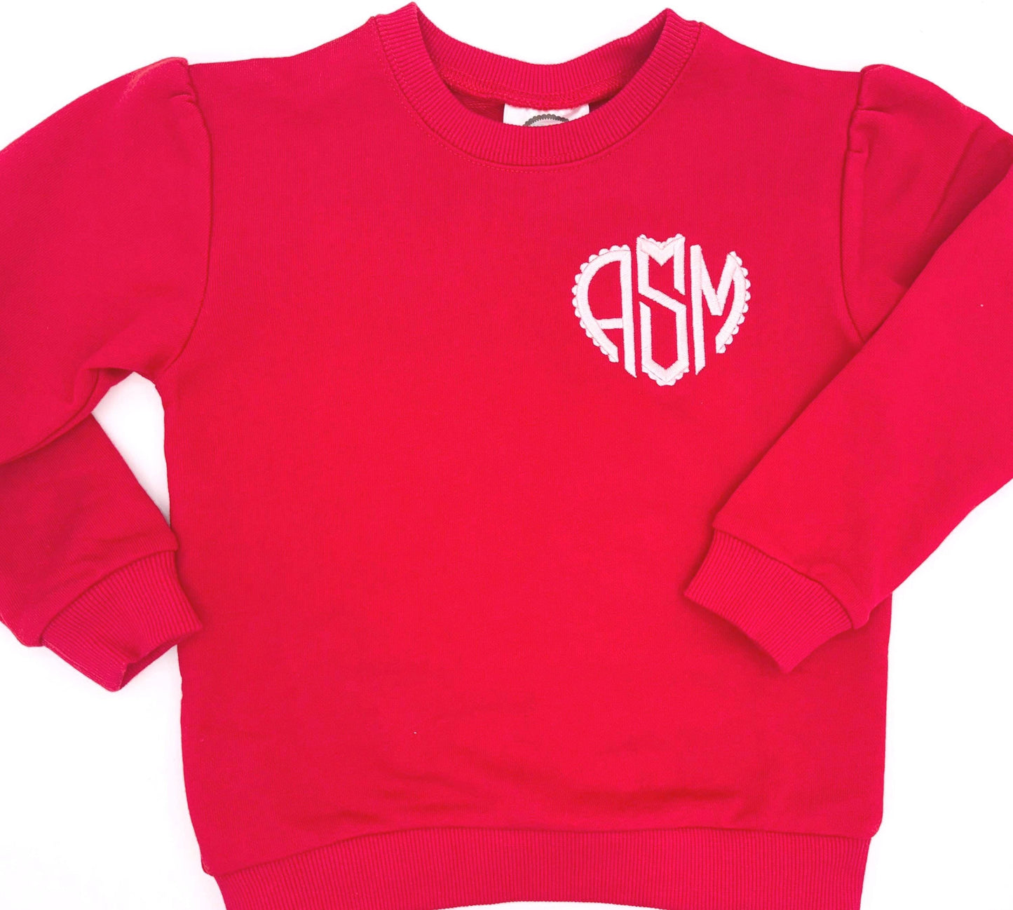 Personalized Red Valentine’s Sweatshirt with Scallop Heart Monogram, Sweatshirt, Customize, Embroidery, Bubble, Sweatshirt Bubble, Red, Pink