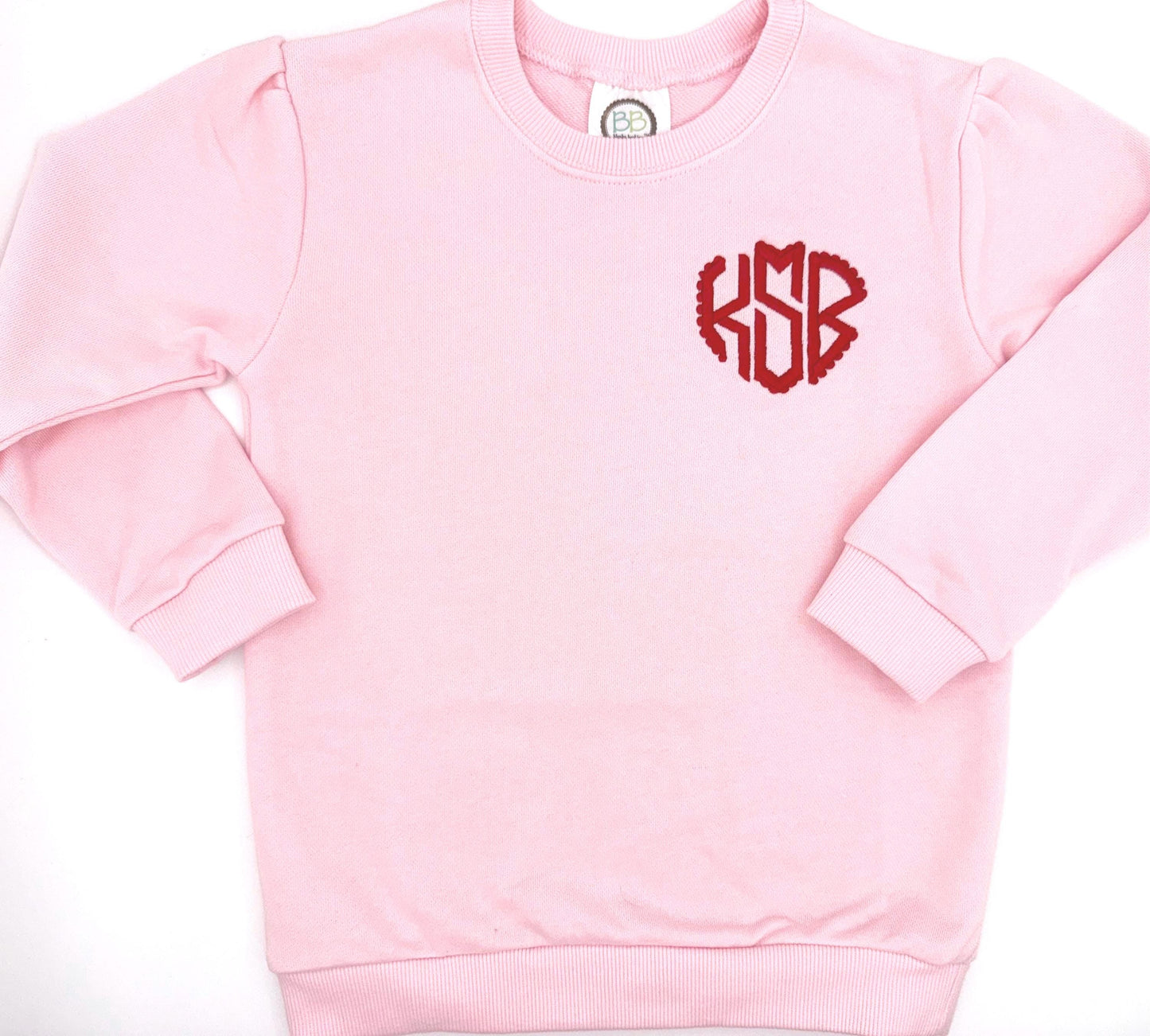 Personalized Red Valentine’s Sweatshirt with Scallop Heart Monogram, Sweatshirt, Customize, Embroidery, Bubble, Sweatshirt Bubble, Red, Pink