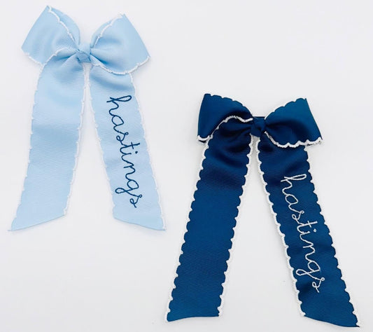 Girls Hair Bow with Embroidered Name | Customized Ribbon, Hair Ribbon, Personalized, Girls Gift, Picot Trim