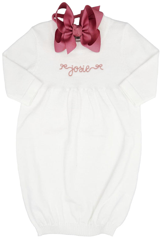 Personalized White Solid Knit Baby Gown, Hospital Outfit, Baby Girl | Coming Home Outfit, Customize, Embroidery, Scallop Neck, Newborn