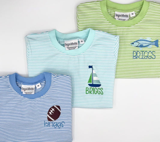 Custom Embroidered Design + Name Stripe BUBBLE, Baby Boy Girl Toddler | Monogram, Design Options, Any Theme, Flutter Sleeve Bubble, T-Shirt