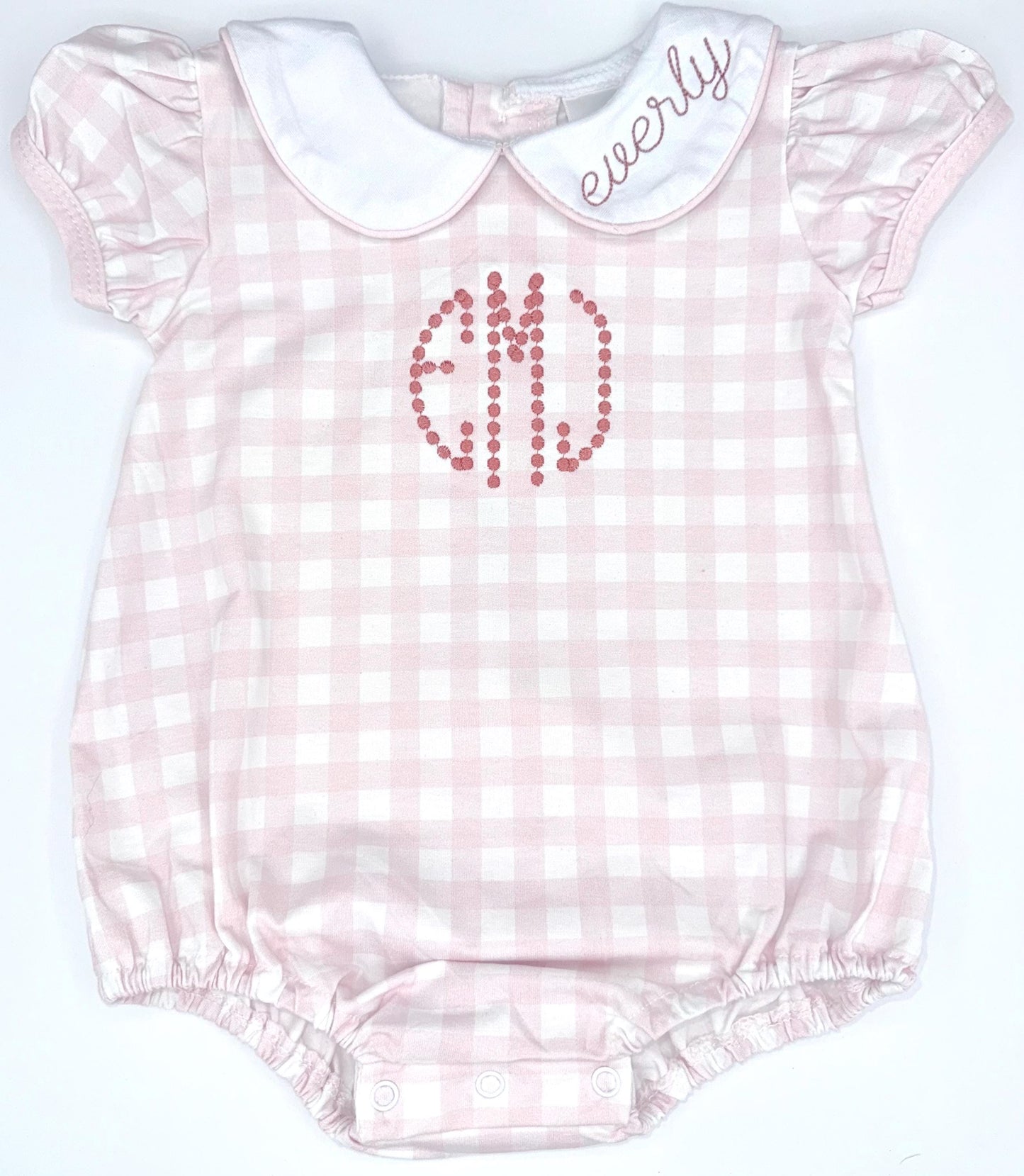 Customizable Pink Gingham Bubble with Peter Pan Collar, Baby Girl Toddler | Hospital Outfit, Coming Home Outfit, Collar Embroidery, Dressy