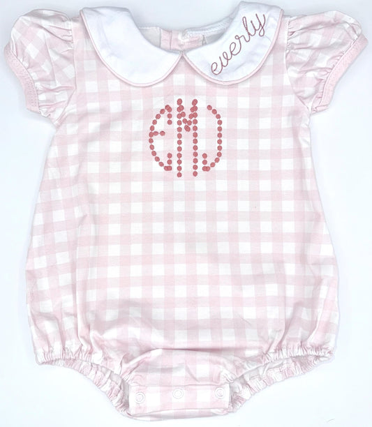 Customizable Pink Gingham Bubble with Peter Pan Collar, Baby Girl Toddler | Hospital Outfit, Coming Home Outfit, Collar Embroidery, Dressy
