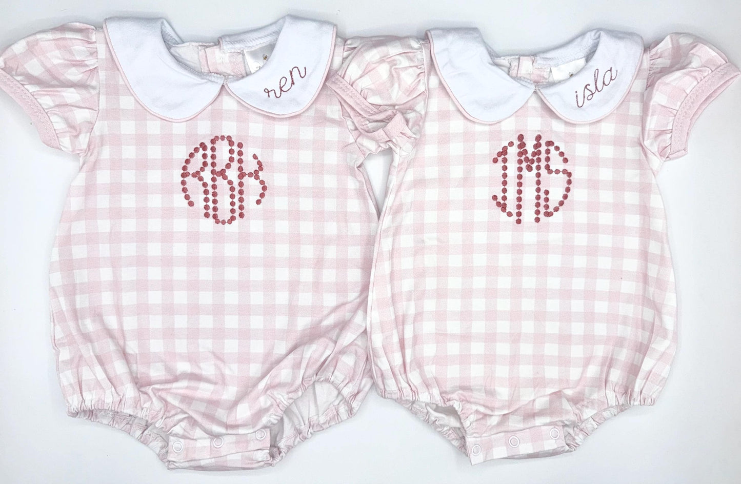 Customizable Pink Gingham Bubble with Peter Pan Collar, Baby Girl Toddler | Hospital Outfit, Coming Home Outfit, Collar Embroidery, Dressy