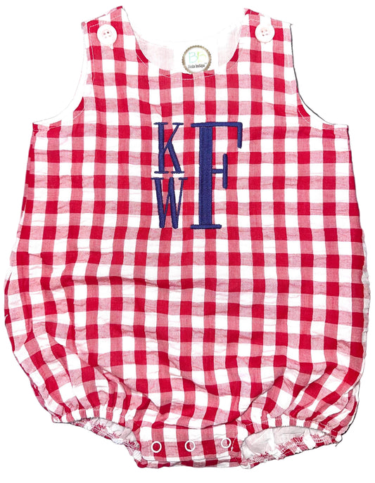 Customizable Unisex Red Gingham Bubble, Baby Boy Girl Toddler | Dad’s Dude, Daddy’s Girl, Monogram, Personalize, Name Embroidery