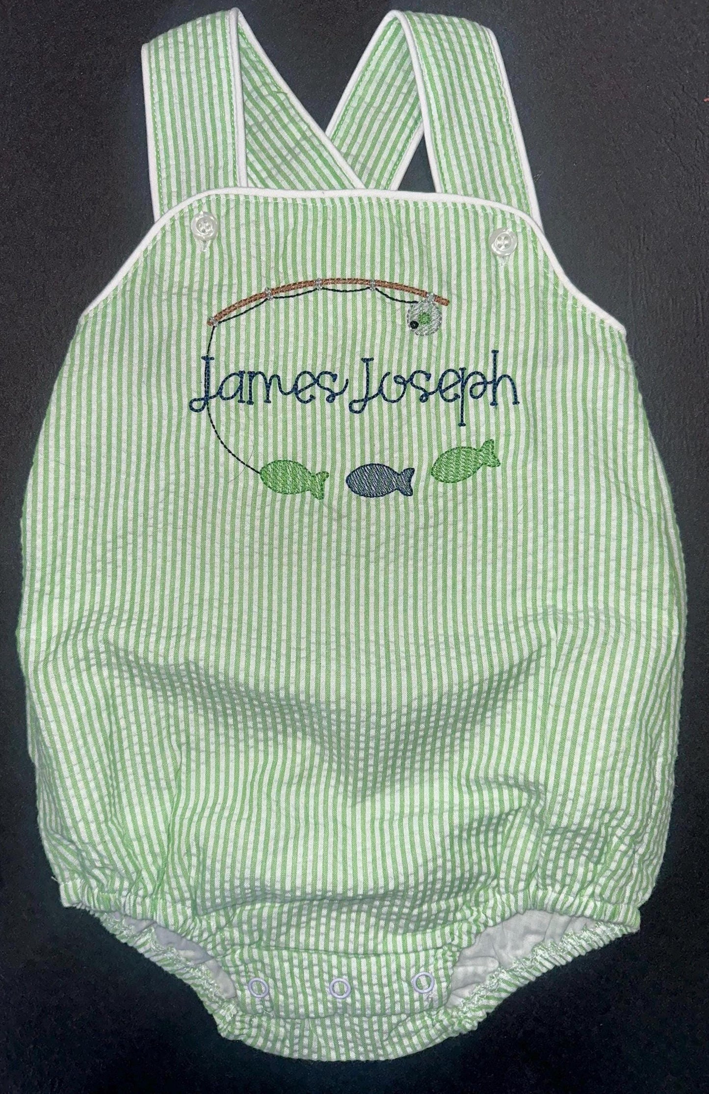 Customizable Monogram Blue Gingham Bubble, Baby Boy Girl Toddler | Seersucker, Green, Romper, NB 3m 6m 9m 12m 18m 2t 3t, Stripes, Sunsuit