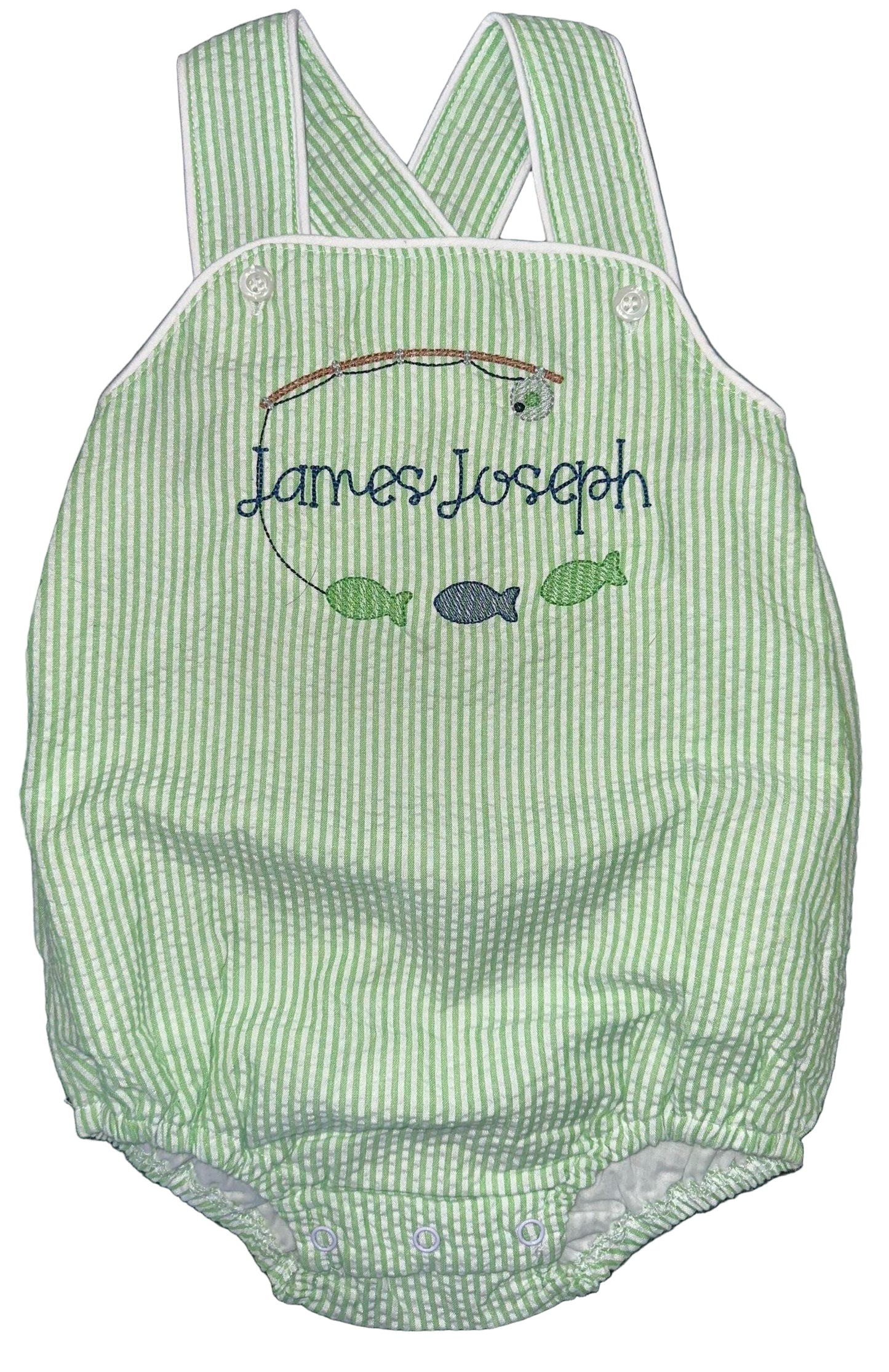 Customizable Monogram Blue Gingham Bubble, Baby Boy Girl Toddler | Seersucker, Green, Romper, NB 3m 6m 9m 12m 18m 2t 3t, Stripes, Sunsuit