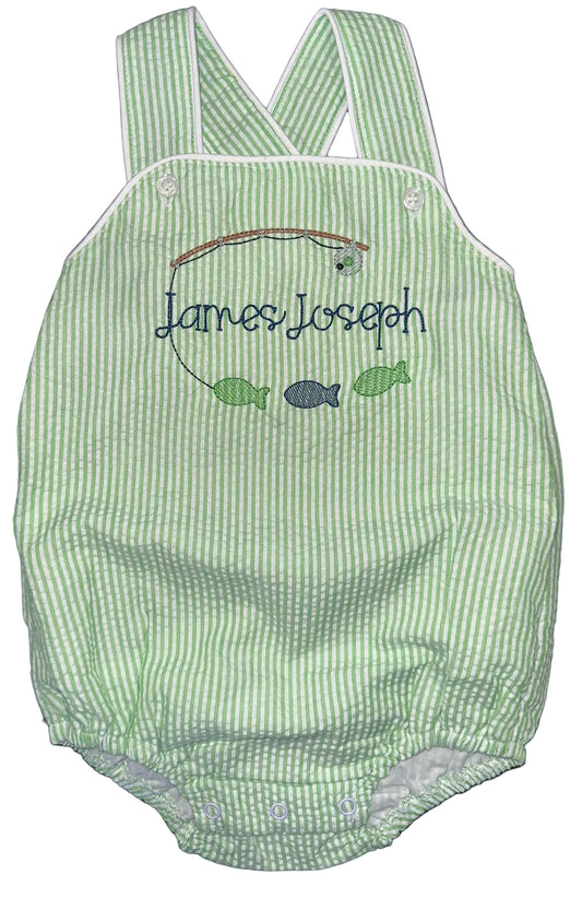 Customizable Monogram Blue Gingham Bubble, Baby Boy Girl Toddler | Seersucker, Green, Romper, NB 3m 6m 9m 12m 18m 2t 3t, Stripes, Sunsuit