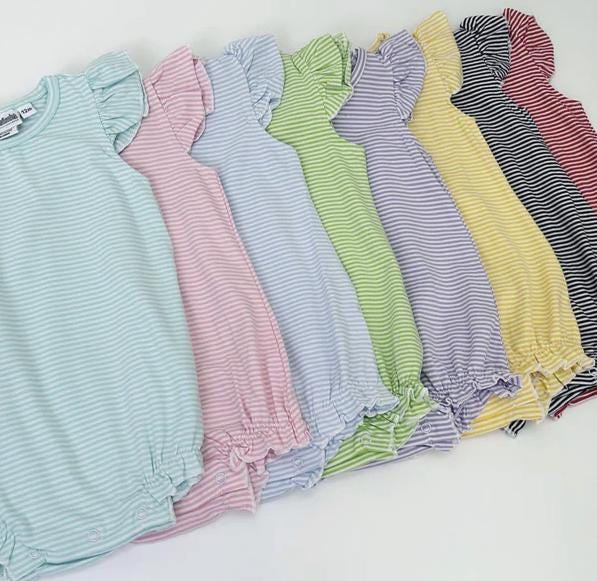 Custom Embroidered Design + Name Stripe BUBBLE, Baby Boy Girl Toddler | Monogram, Design Options, Any Theme, Flutter Sleeve Bubble, T-Shirt