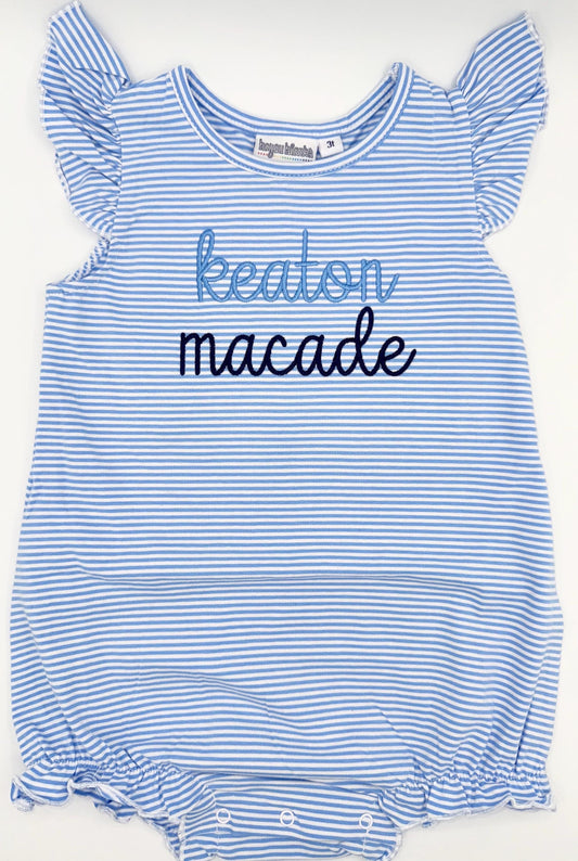 Custom Embroidered Design + Name Stripe BUBBLE, Baby Boy Girl Toddler | Monogram, Design Options, Any Theme, Flutter Sleeve Bubble, T-Shirt