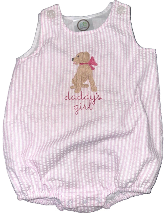 Customizable Unisex Pink Seersucker Bubble, Baby Boy Girl Toddler | Dad’s Dude, Daddy’s Girl, Monogram, Personalize, Gingham