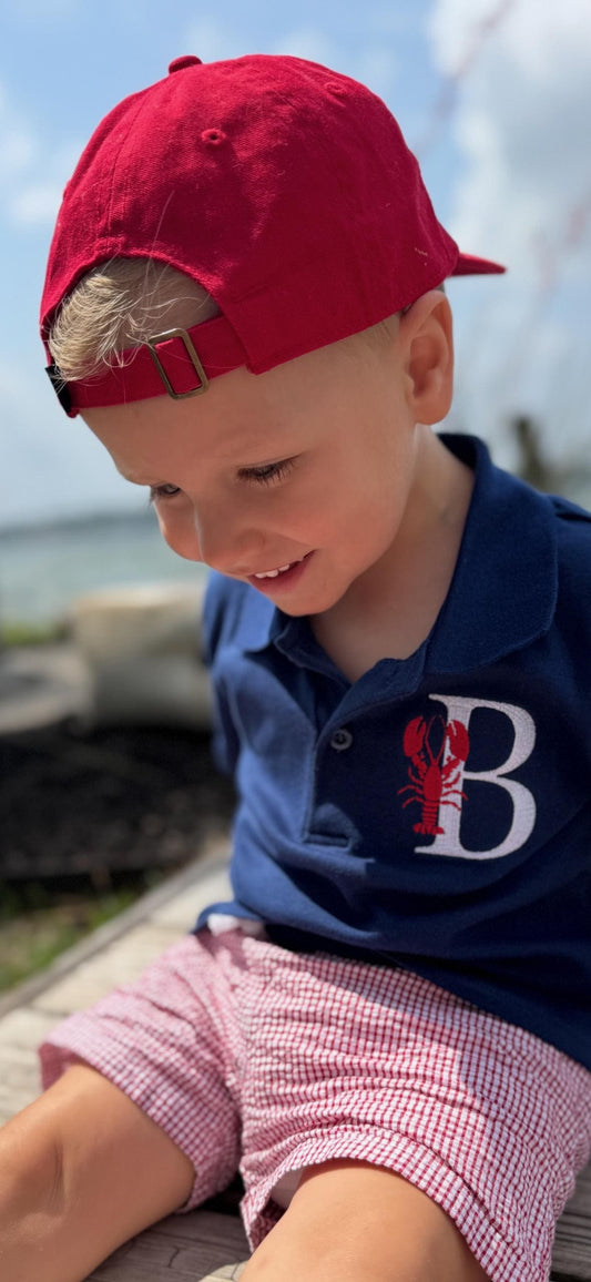 Custom Monogrammed Crawfish Lobster Initial Polo Set, Baby Toddler Boy | Optional Set, Seersucker Shorts, Embroidery, Personalized