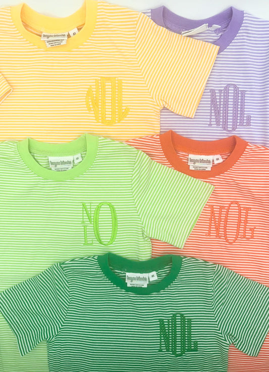 Custom Embroidered Monogram Stripe BUBBLE, Baby Boy Girl Toddler | Monogram Options, T-Shirt Bubble, Romper, Summer Outfit