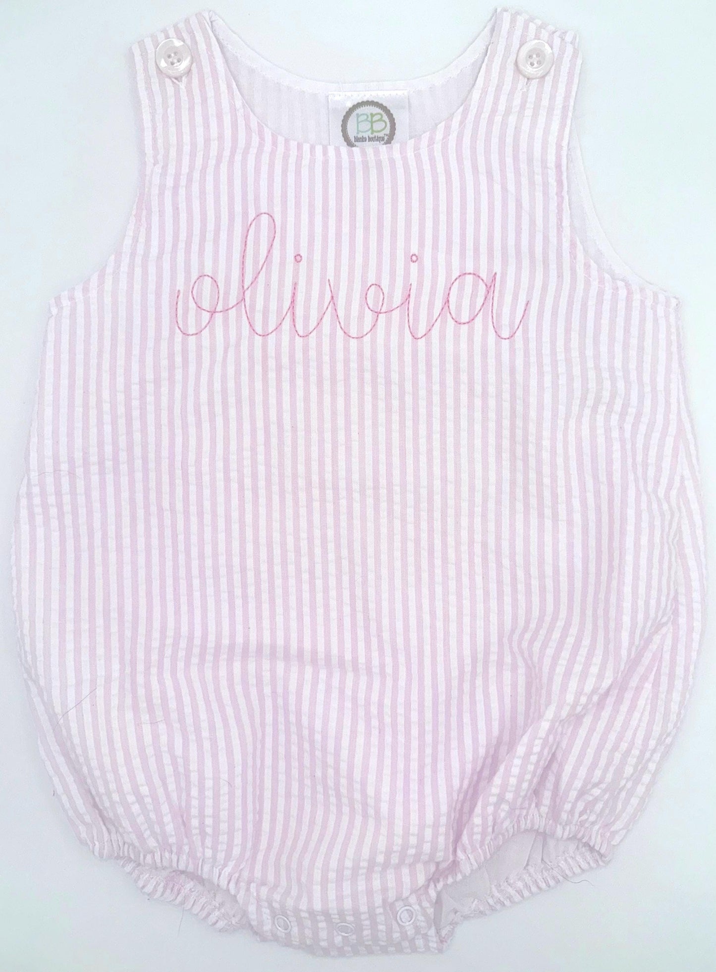 Customizable Unisex Pink Seersucker Bubble, Baby Girl Toddler | Monogram, Personalize, Gingham