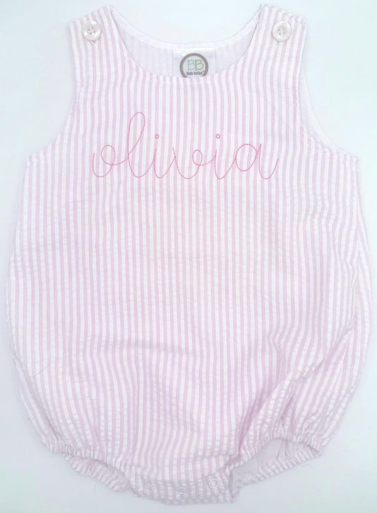 Customizable Unisex Pink Seersucker Bubble, Baby Girl Toddler | Monogram, Personalize, Gingham