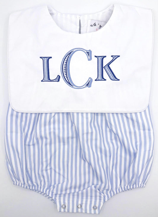 Blue and White Striped Bib Bubble, Baby Boy Toddler | Summer Romper, Monogram Options, Baptism, Baby Shower Gift, Customize, Embroider