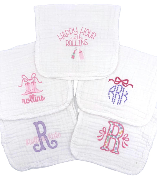 Sweet Personalized Muslin Burp Cloths/Rags, Baby Shower Gift, Monogram and Name Personalization