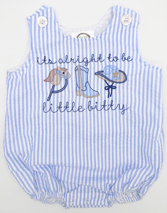 It’s Alright to be Little Bitty Unisex Light Blue Seersucker Bubble, Baby Boy Toddler | Blue, Pink, Girl Option, Cowboy, Cowgirl