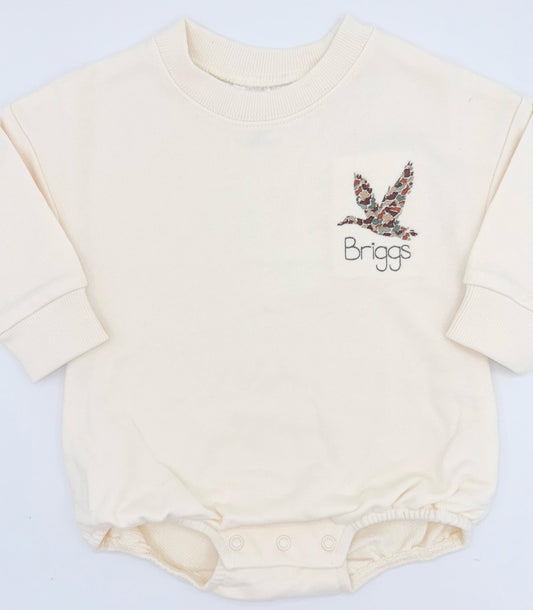Cozy Bubble Sweatshirt Bubble – Trendy Boutique Style Baby Boy | Camo Fabric, cute custom outfit, duck, hunting, personalized