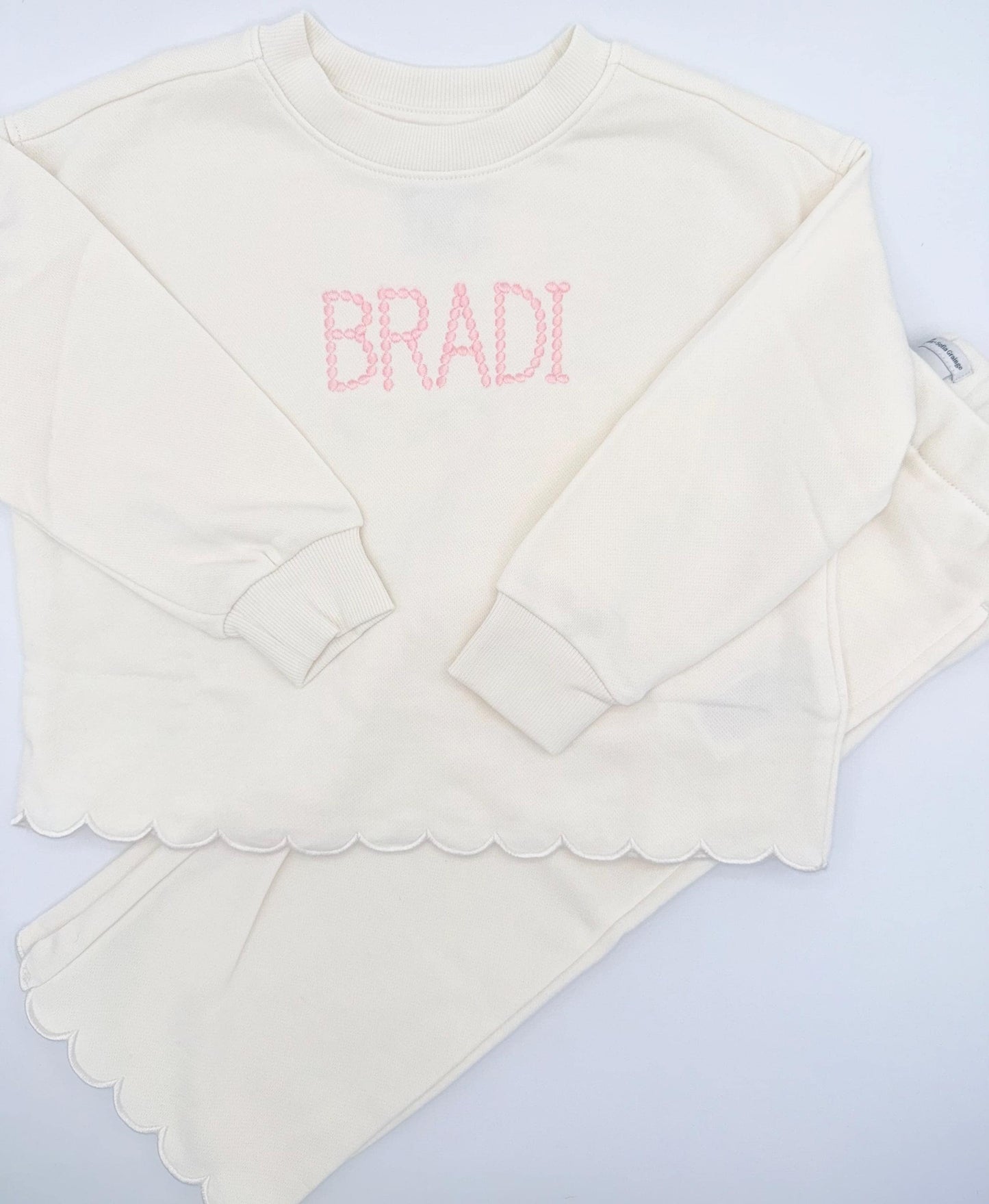 Personalized Yellow Scallop Lounge Set | Custom Kids Outfit, Embroidered Outfit, Personalized, Girls Pants Set