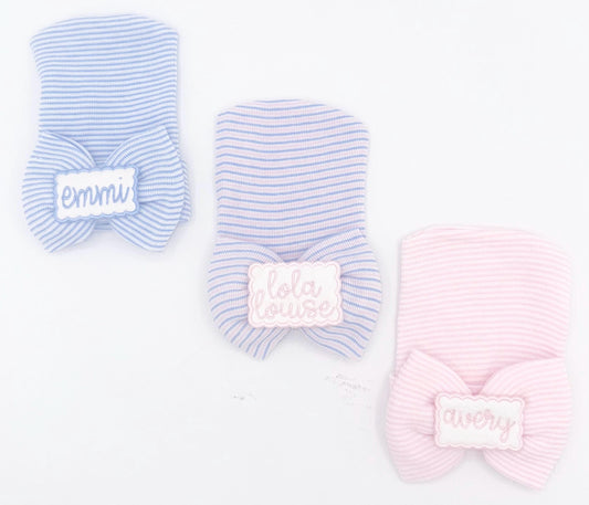 Personalized Newborn Bow Hat | Custom Baby Girl Hospital Beanie with Name or Monogram, Embroidered, Gender Neutral, Personalized