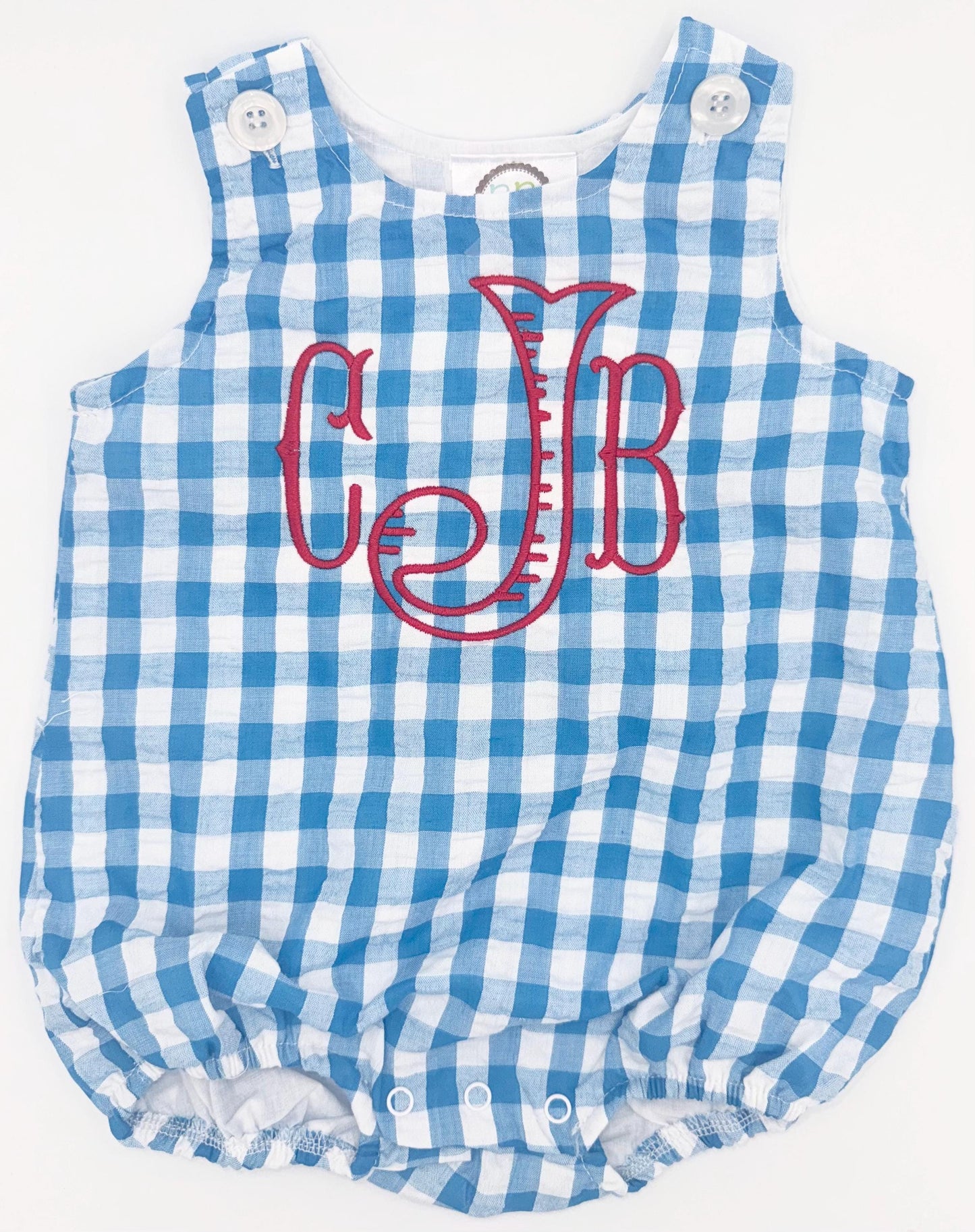 Customizable Unisex Blue Gingham Bubble, Baby Boy Girl Toddler | Dad’s Dude, Daddy’s Girl, Monogram, Personalize, Name Embroidery