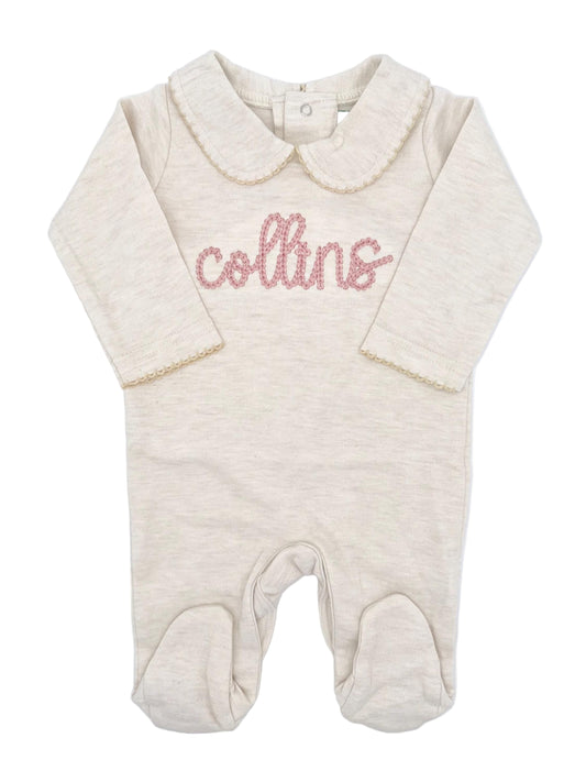 Customized Newborn Footie with Picot Trim, Baby Boy Girl | Hospital Outfit, Newborn, Embroidery, Coming Home Outfit, Peter Pan Collar