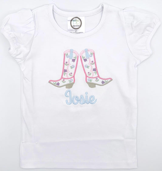 Personalized Cowgirl Boots Shirt | Custom Kids Western Tee, Personalized, Embroidery, Cowgirl Boots
